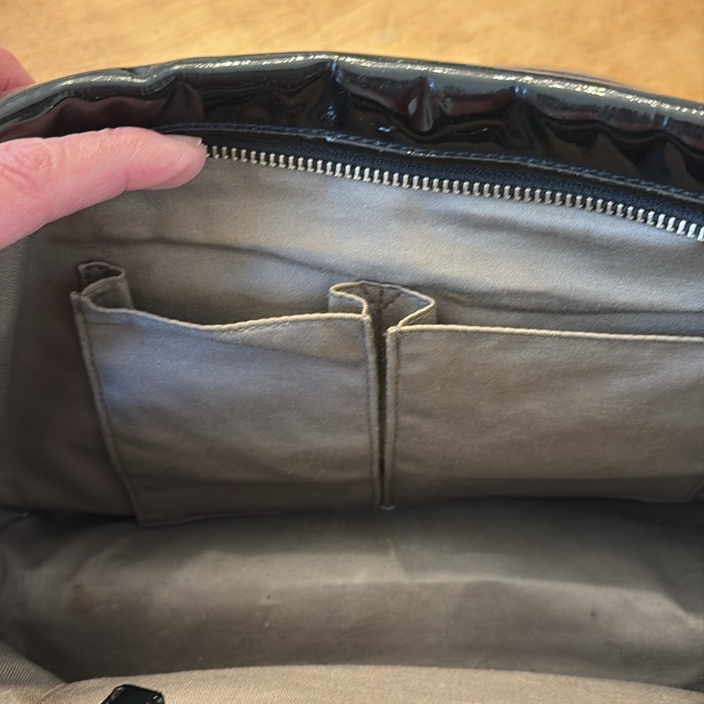 Calvin Klein Black Patent Leather Satchel Hand Bag with Double Top Handles - Picture 8 of 13